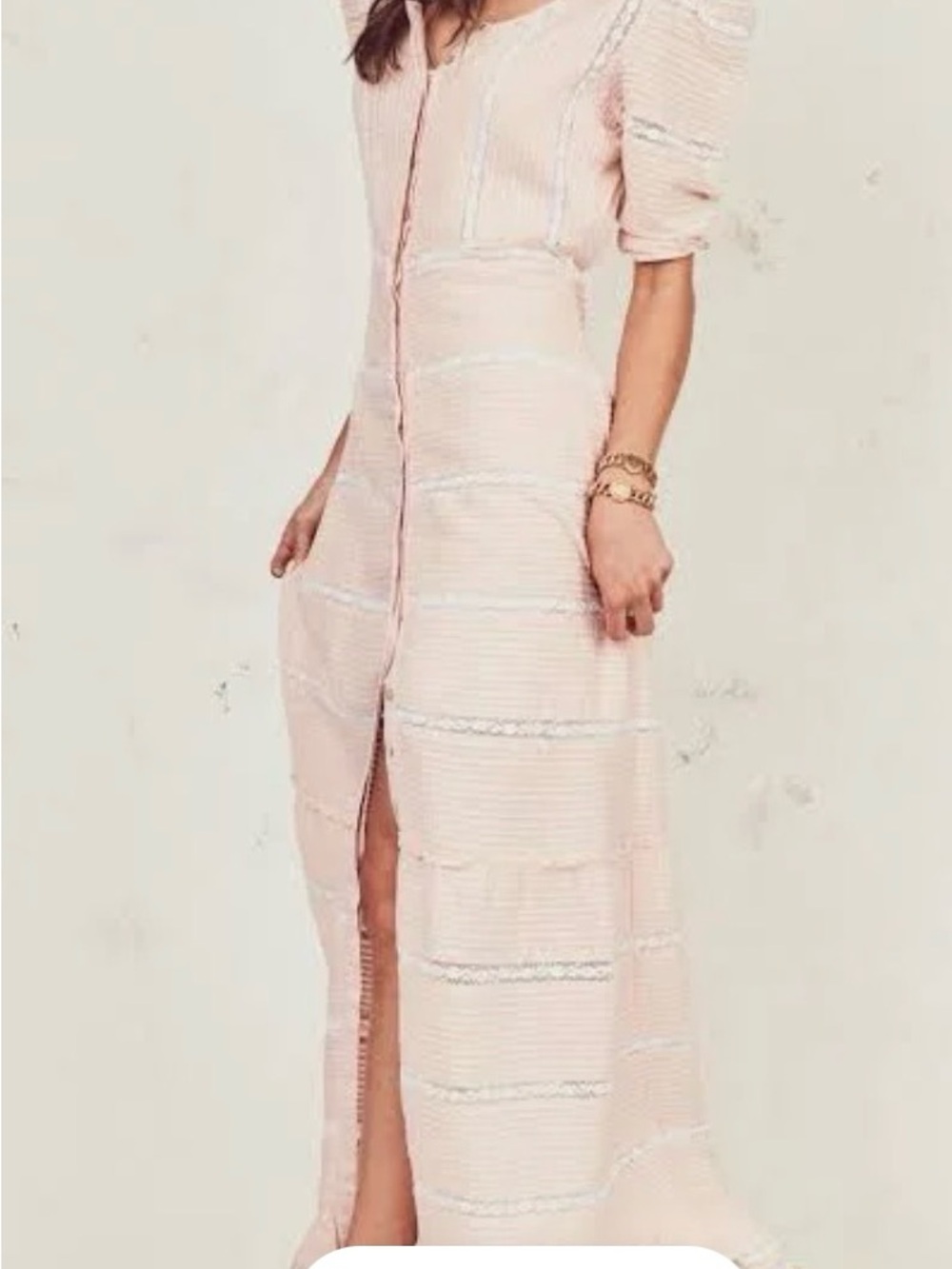 LoveShackFancy Light Blush Pink Maxi Dress with Front Slit